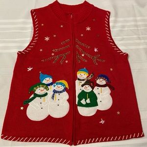 Womens Christmas Red Sweater Vest - Ugly Christmas Sweater- Size L